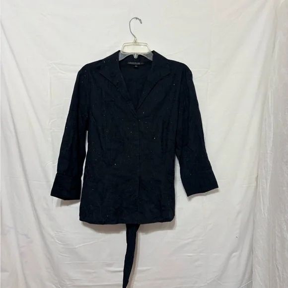 Lafayette 148 New York black sequin top with a button-down front and tie-wrap - Picture 3 of 9